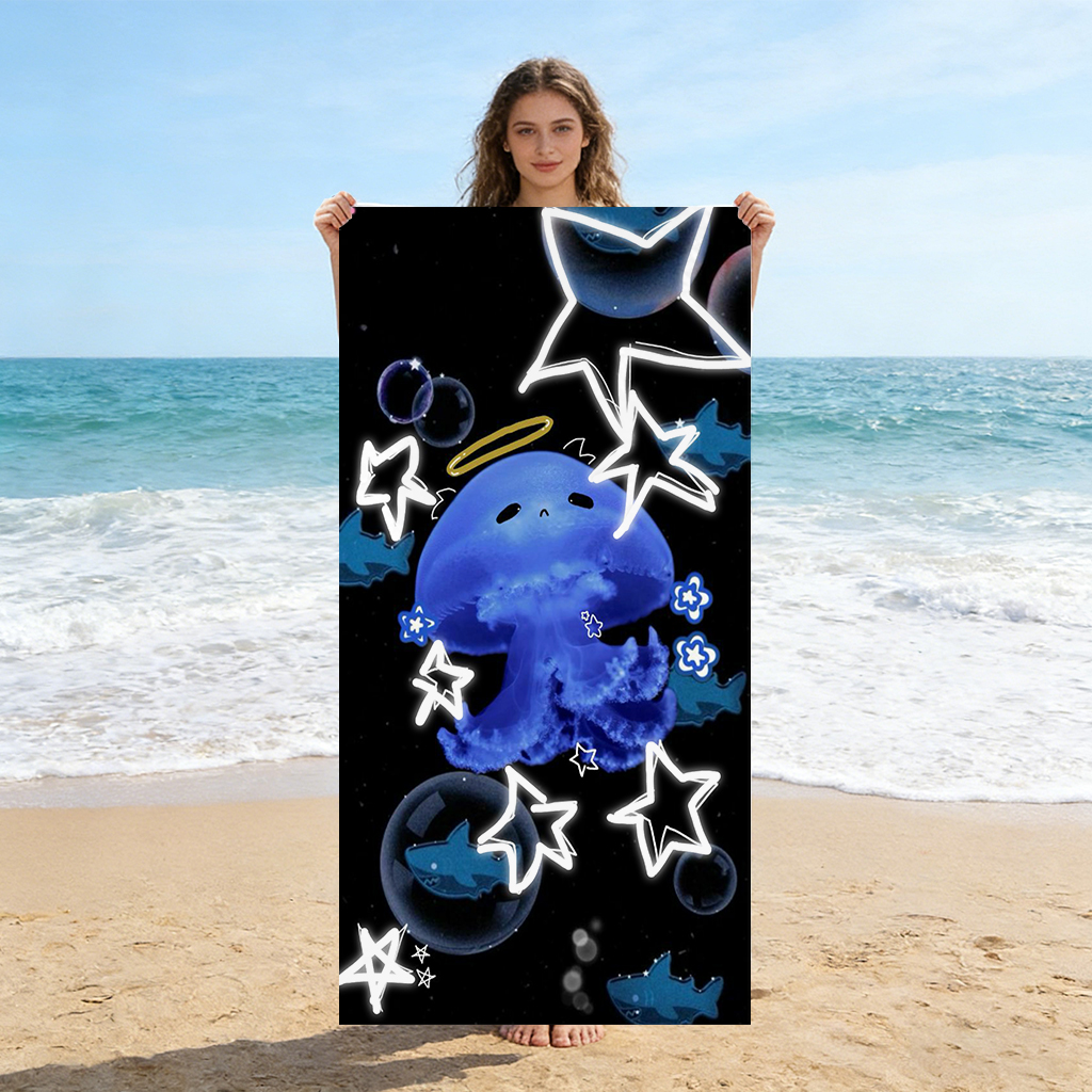 Beach Towel Large - Blue Jellyfish With Star Beach Towel