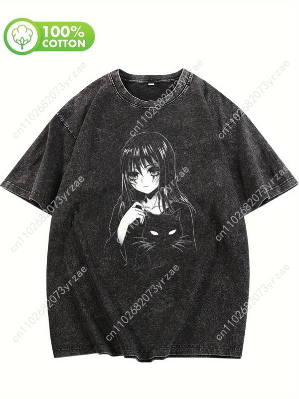 Linen Shirt Breathable - Black Cat Patterns Retro Tshirt Man