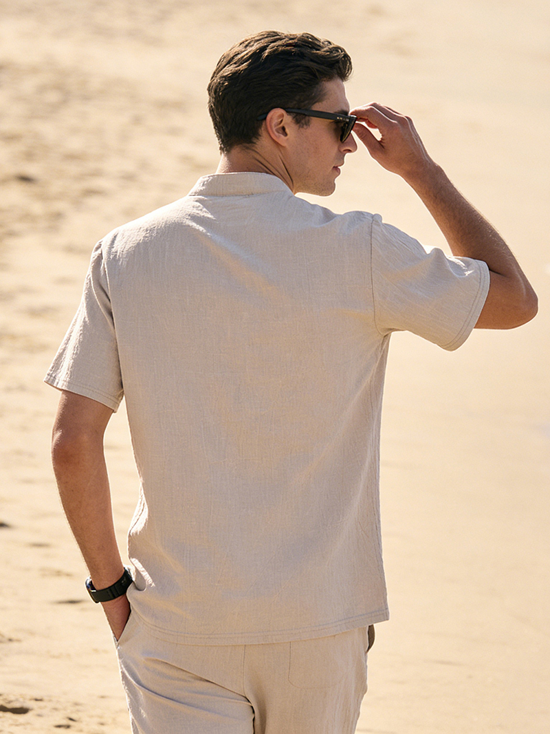 Men's Cotton Linen Henley Shir – Linen Shirt Breathable Bewertung und Preis