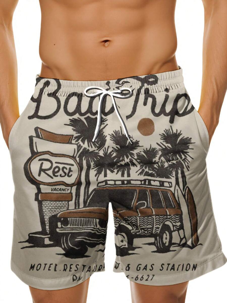 Mens Beach Trip Print Board Sh – Swim Trunk Quick Dry Bewertung und Preis