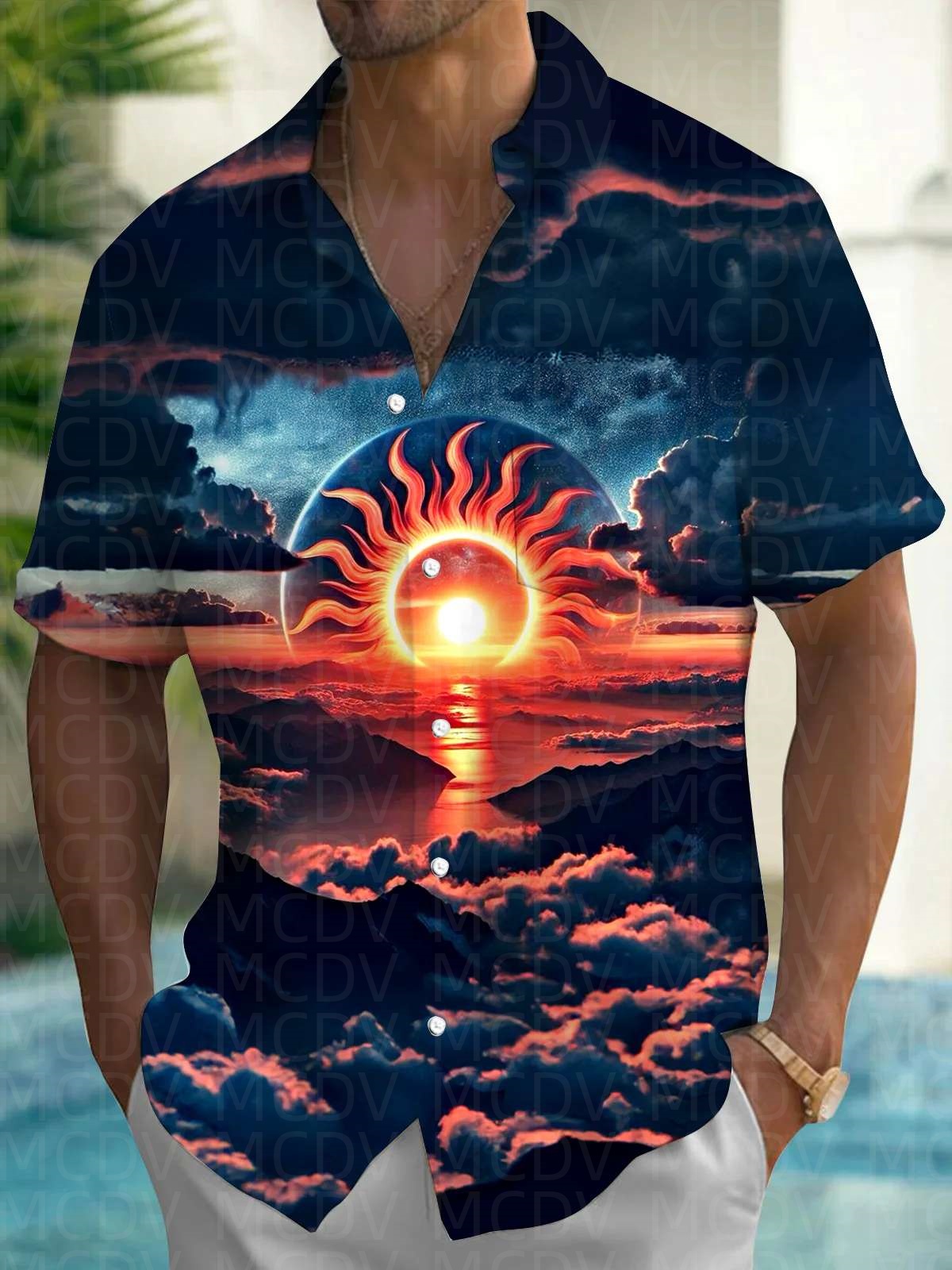 Sun Pattern Style Men's Hawaii – Shirt Camp Collar Bewertung und Preis