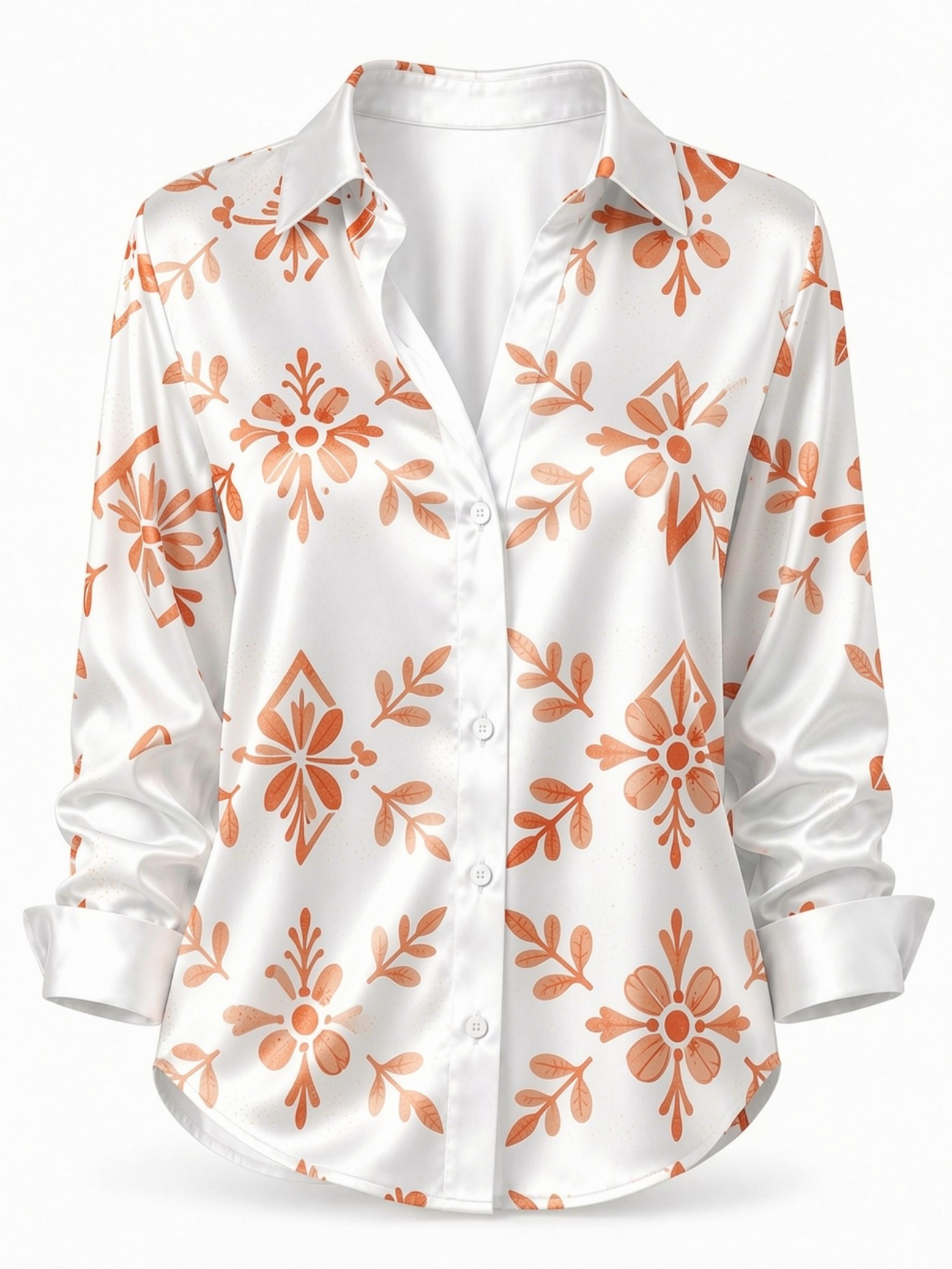 Cream Orange Floral Satin Blou – Resort Shirt Floral Bewertung und Preis