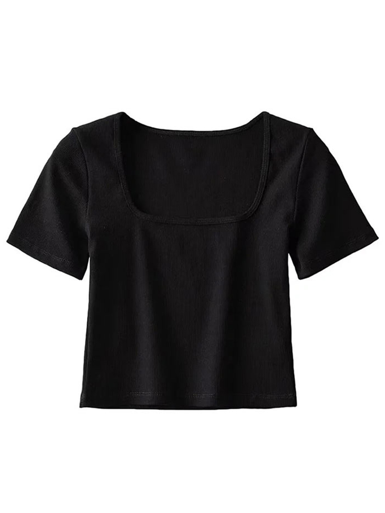 Women Square Neck Rib Crop T-s – Shirt Camp Collar Bewertung und Preis