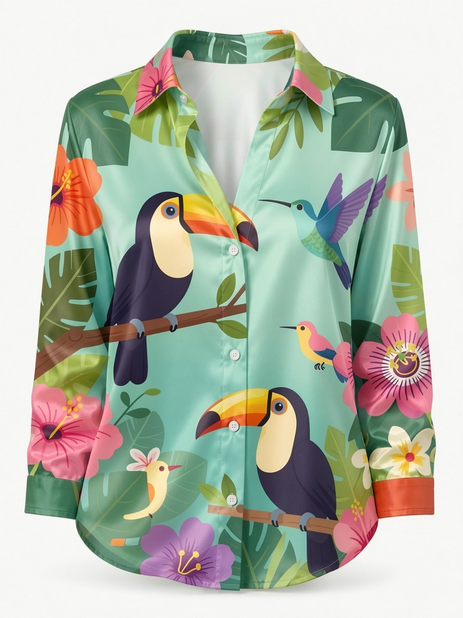 Mint Toucan Satin Button Shirt – Resort Shirt Floral Bewertung und Preis