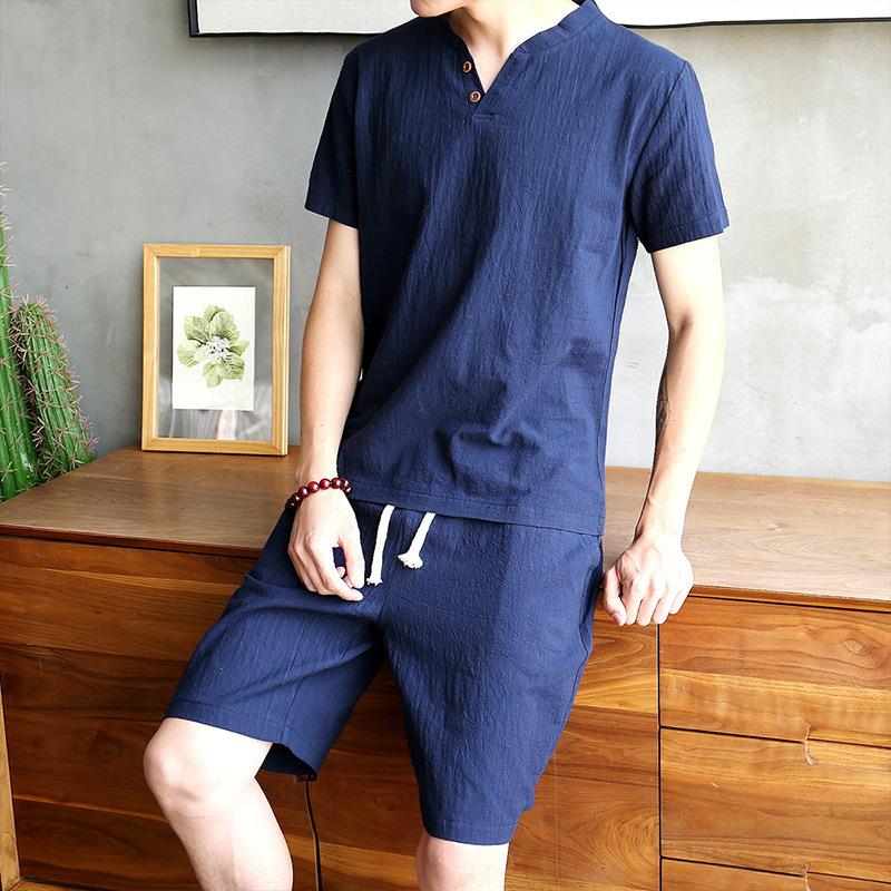 Men's Cotton Linen Set T-shirt – Linen Shirt Breathable Bewertung und Preis