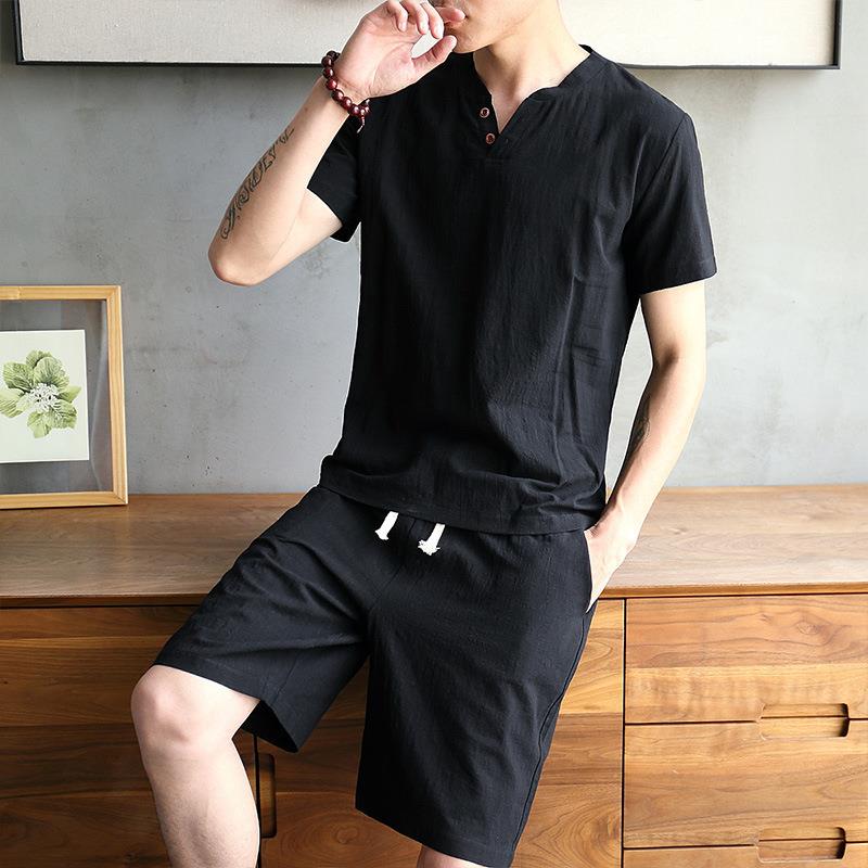 Men's Cotton Linen Set T-shirt – Linen Shirt Breathable Bewertung und Preis