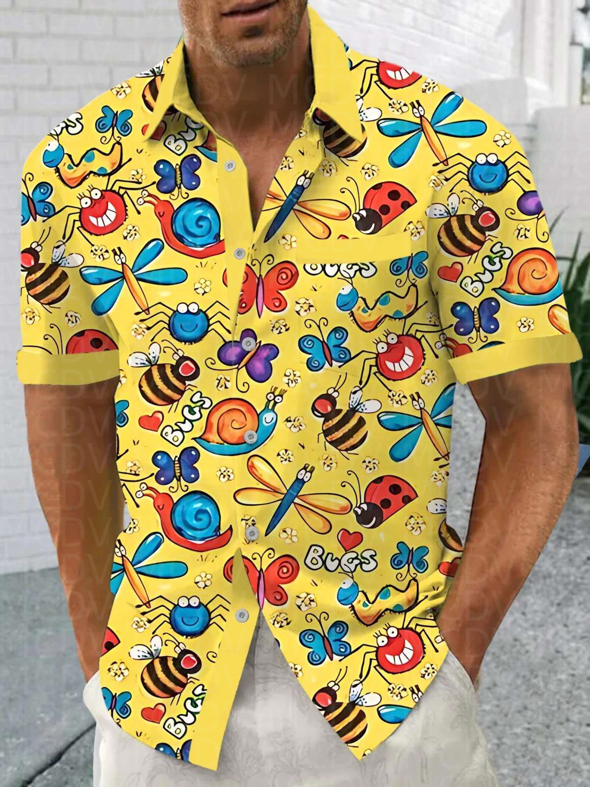 Insects Pattern Men's Hawaiian – Shirt Camp Collar Bewertung und Preis