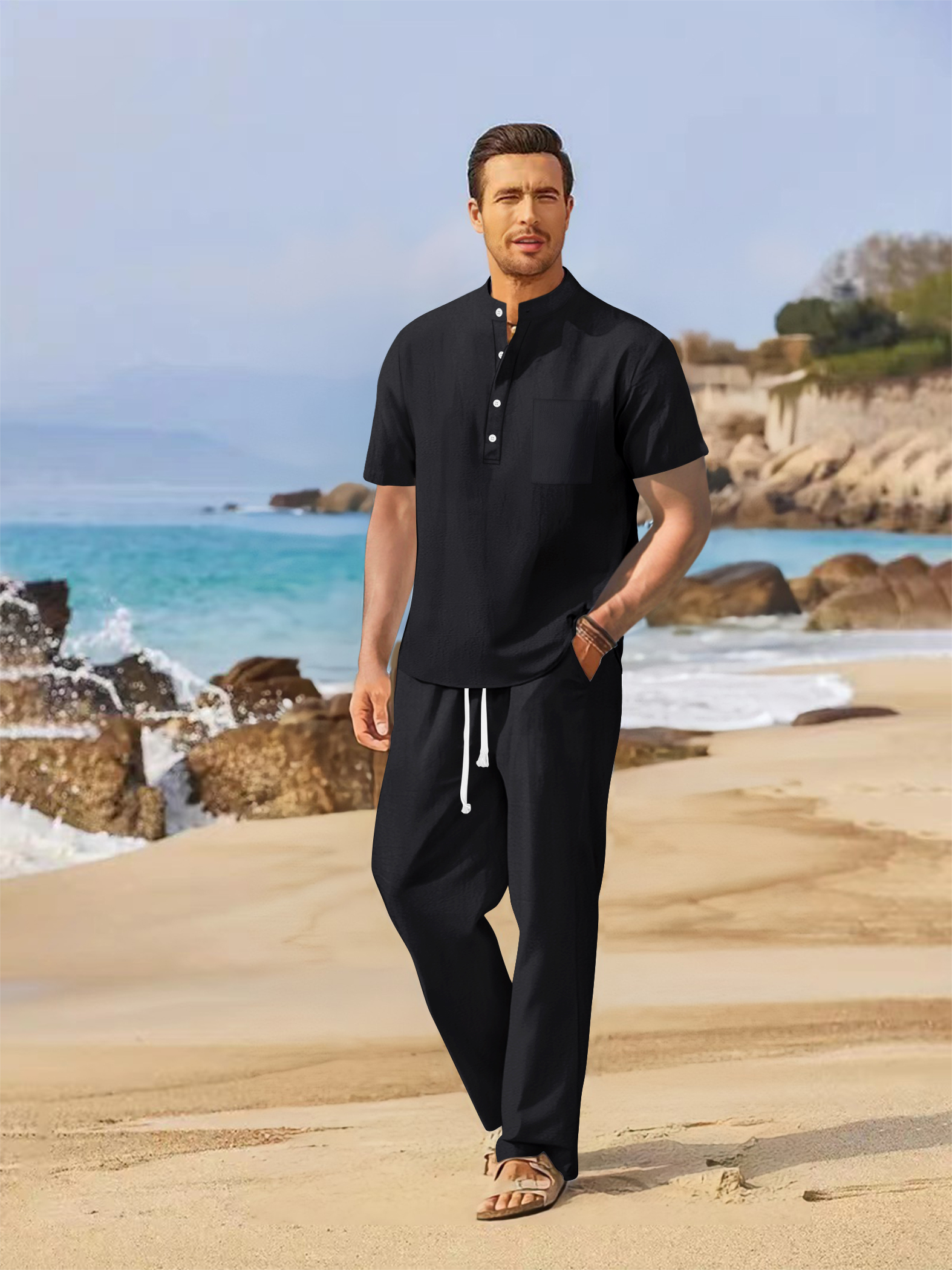 Summer men's cotton and linen  – Short Linen Drawstring Bewertung und Preis