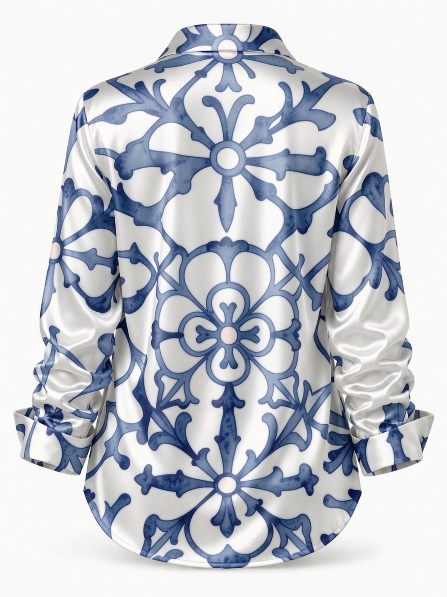 Blue Porcelain Floral Satin Bl – Resort Shirt Floral Bewertung und Preis