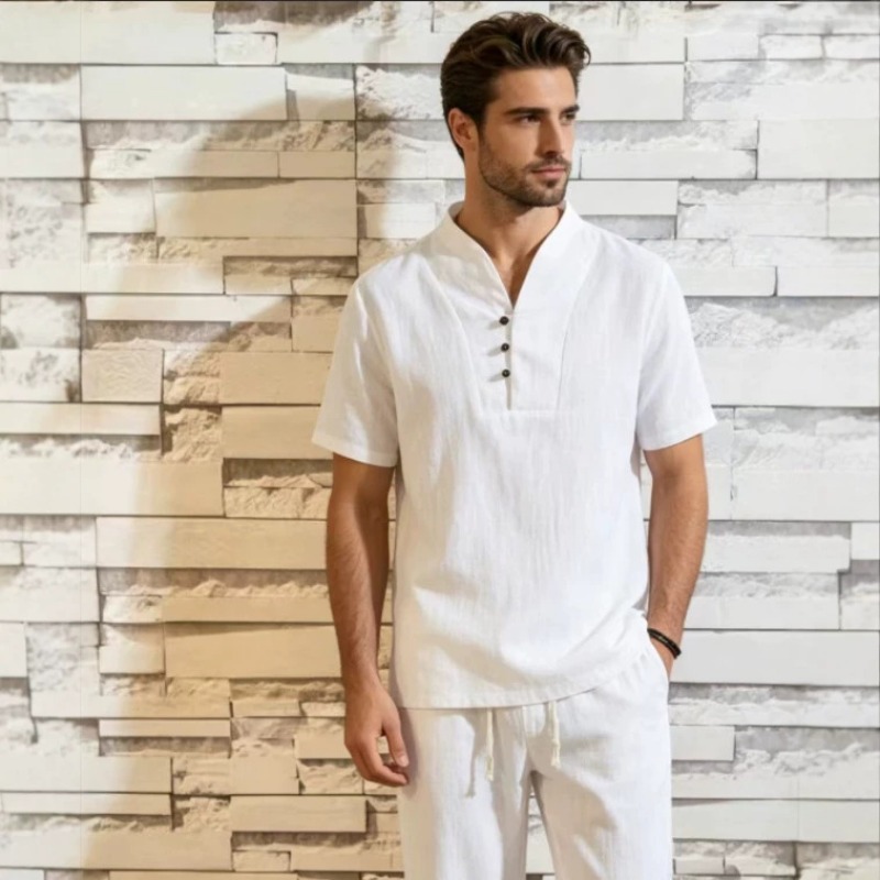 Men's Linen Cotton 2-Piece Set – Short Linen Drawstring Bewertung und Preis