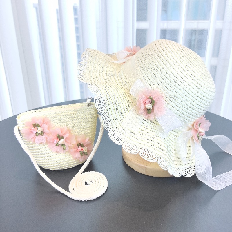 Girls 2pcs Straw Hat Solid Col – Bucket Hat Straw Bewertung und Preis