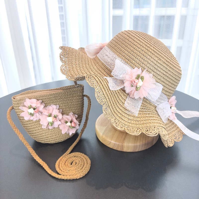 Girls 2pcs Straw Hat Solid Col – Bucket Hat Straw Bewertung und Preis