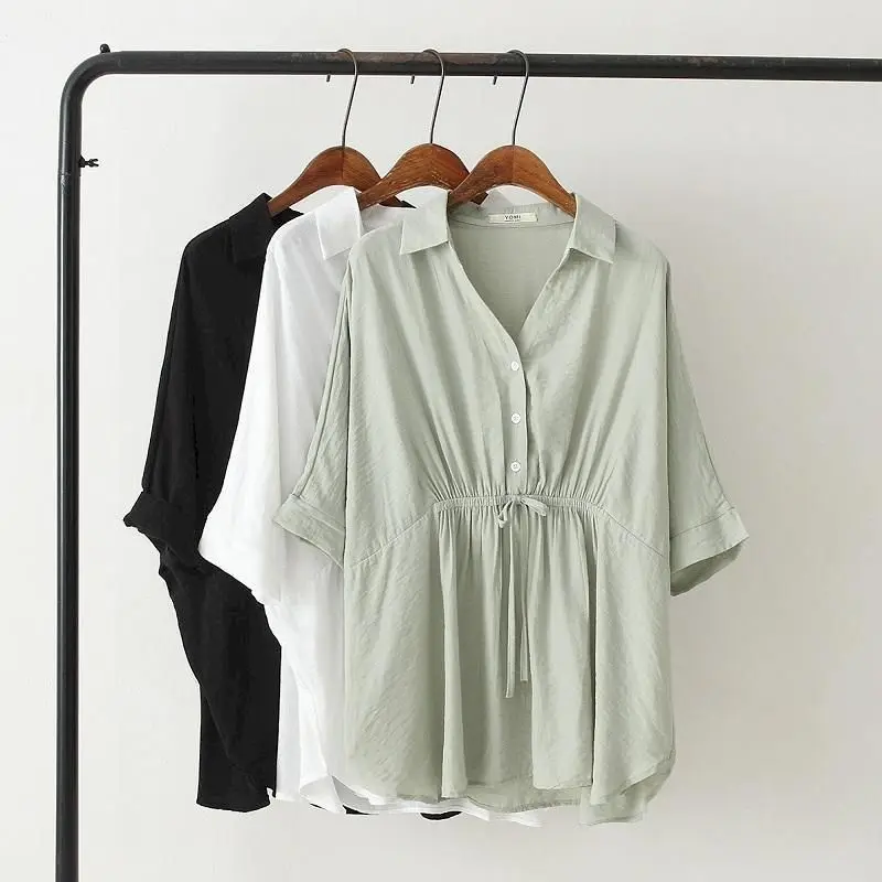 Korean Loose Blouses Women Fas – Short Linen Drawstring Bewertung und Preis